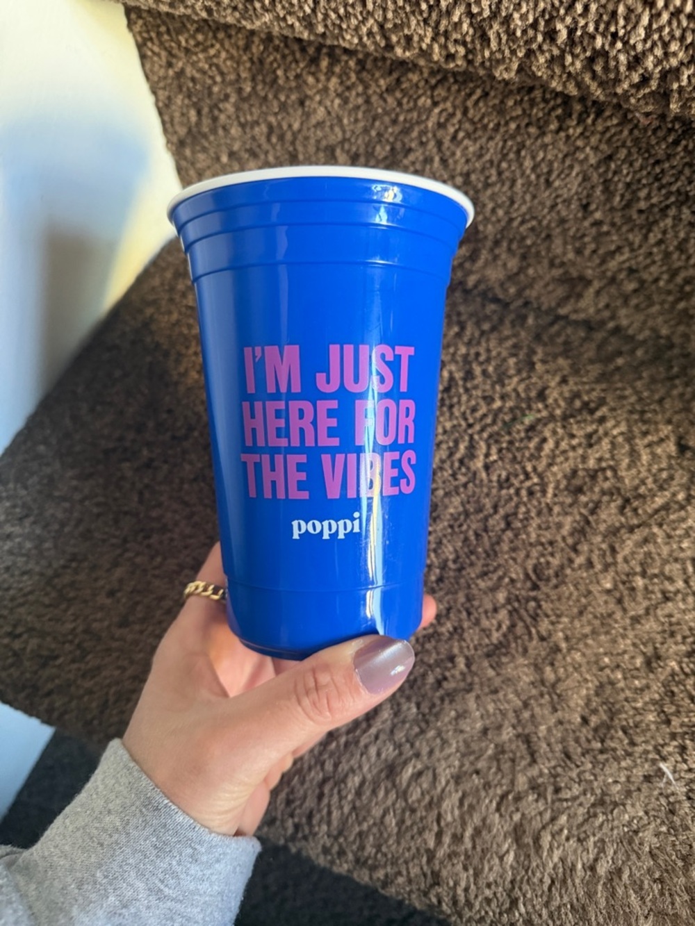 POPPI Bright Blue Party Cup with Pink Slogan